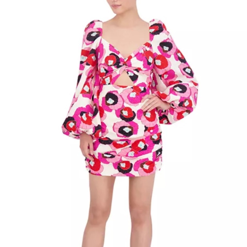 BCBGmaxazria Puff Sleeve Floral Print Mini Dress